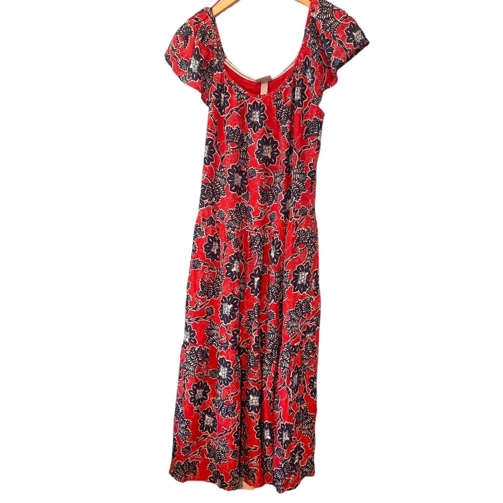 Knox Rose NWT Rebel Red White and Blue Floral Flutter Sleeve Drop Waist Dress XS - Picture 3 of 11